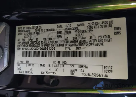 2013 Ford Escape Se from USA, damaged, VIN 1FMCU0GX1DUB61309